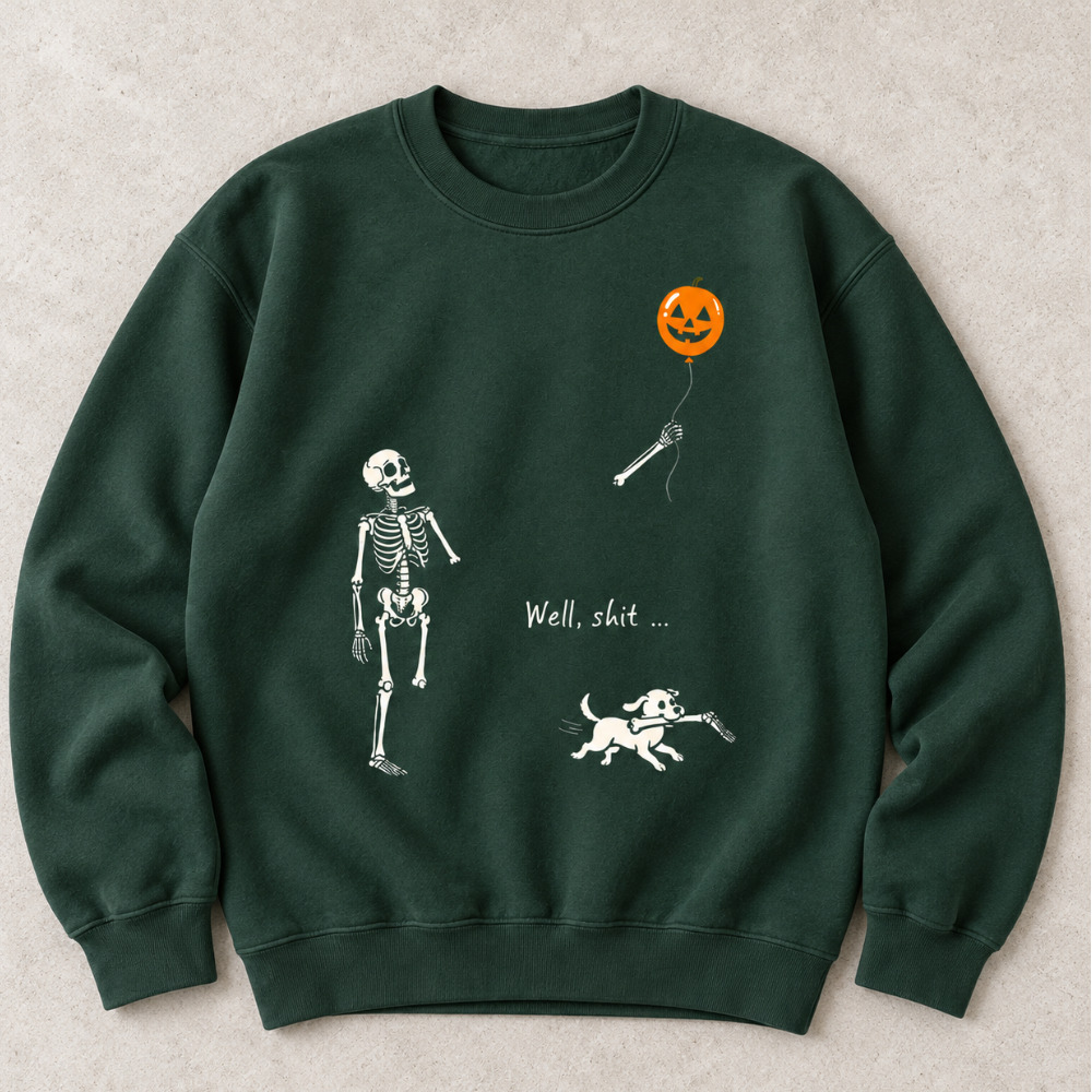 Skeleton Losing Arm Dog Stealing Bone Pumpkin Balloo Halloween Sweatshirt